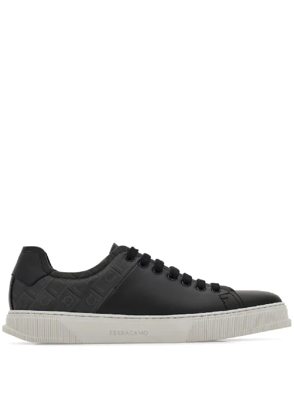 Ferragamo Men's Leather and Jacquard Fabric Monogram Clayton Sneakers