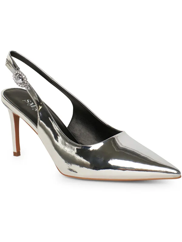 Dion Womens Metallic Pointed Toe Slingback Heels