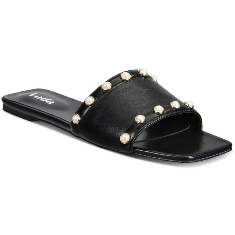 Vaila Womens DANA Faux Leather Slip On Slide Sandals