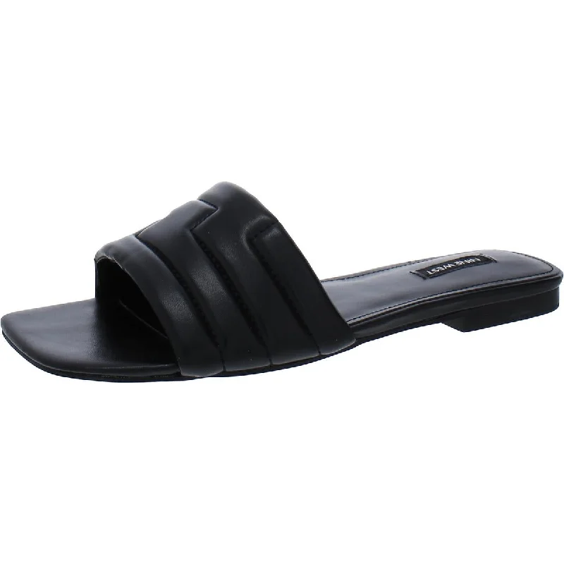 Nine West Womens Faux Leather Peep-Toe Slide Sandals