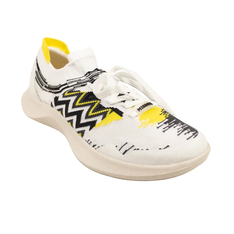 White And Black ACBC Fly Knit Chevron Low Top Sneakers