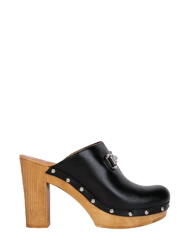 Women's High Horsebit Leather Clog In Black