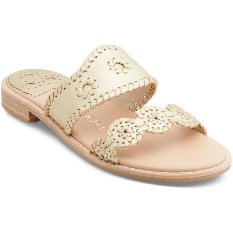 Jack Rogers Womens Caroline Leather Slip-On Slide Sandals