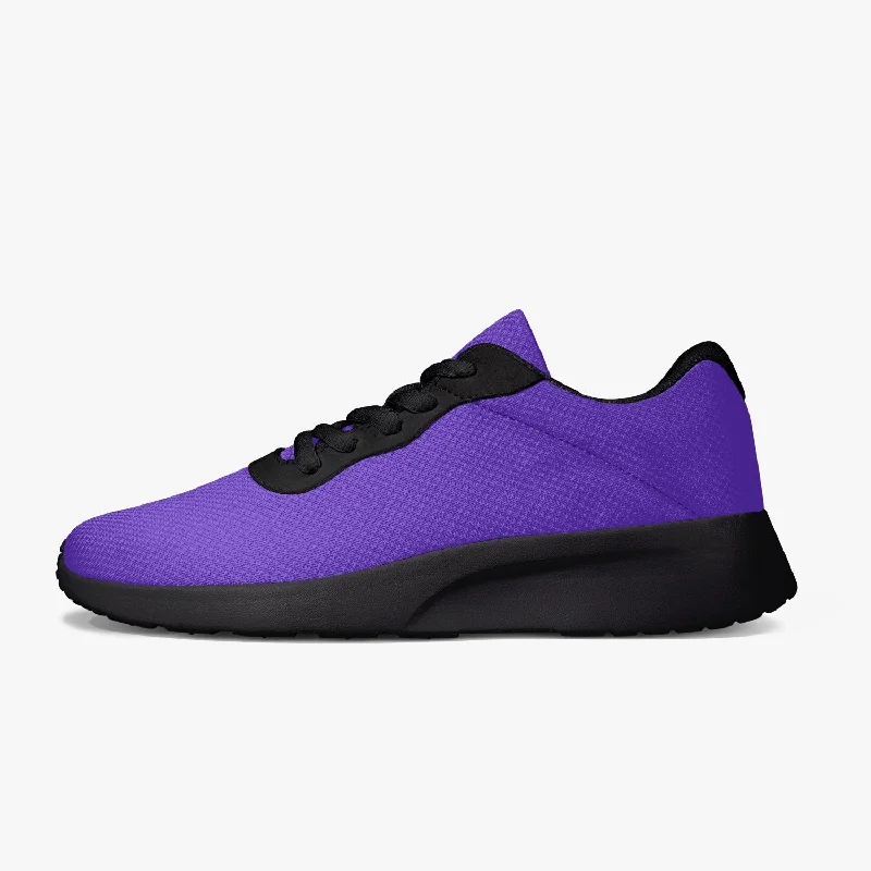 Purple Color Unisex Kicks, Soft Solid Purple Color Best Lifestyle Unisex Casual Designer Mesh Running Shoes With Black Soles