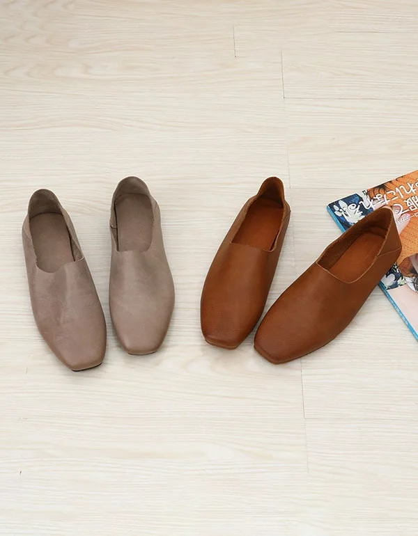 Spring Square Head  Women Leather Flats