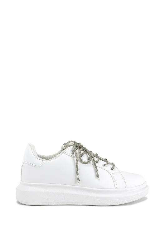 JANAN-WHITE RHINESTONE LACES SNEAKER