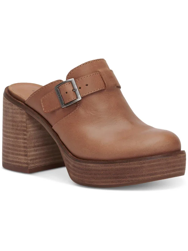 Odibell Womens Leather Chunky Clogs