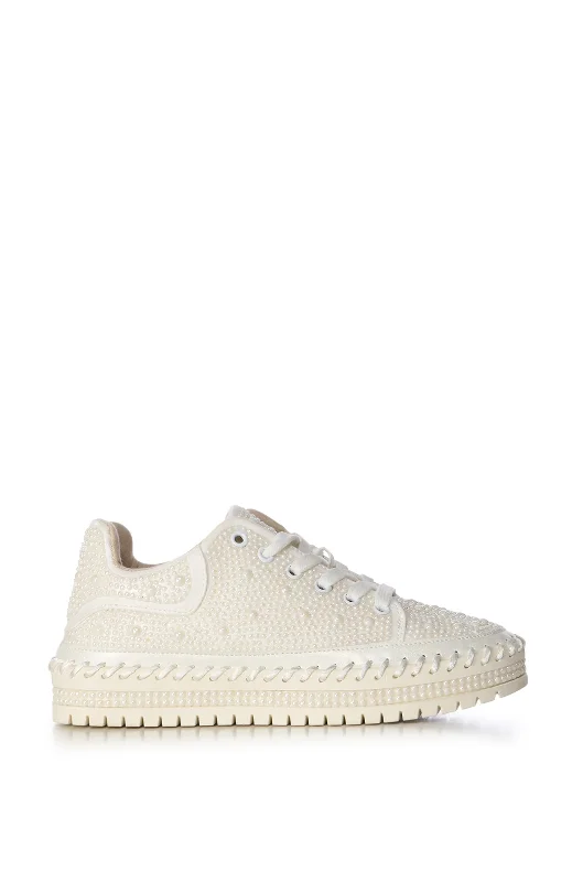 CARDIN-WHITE PEARLIZED LACE UP SNEAKER