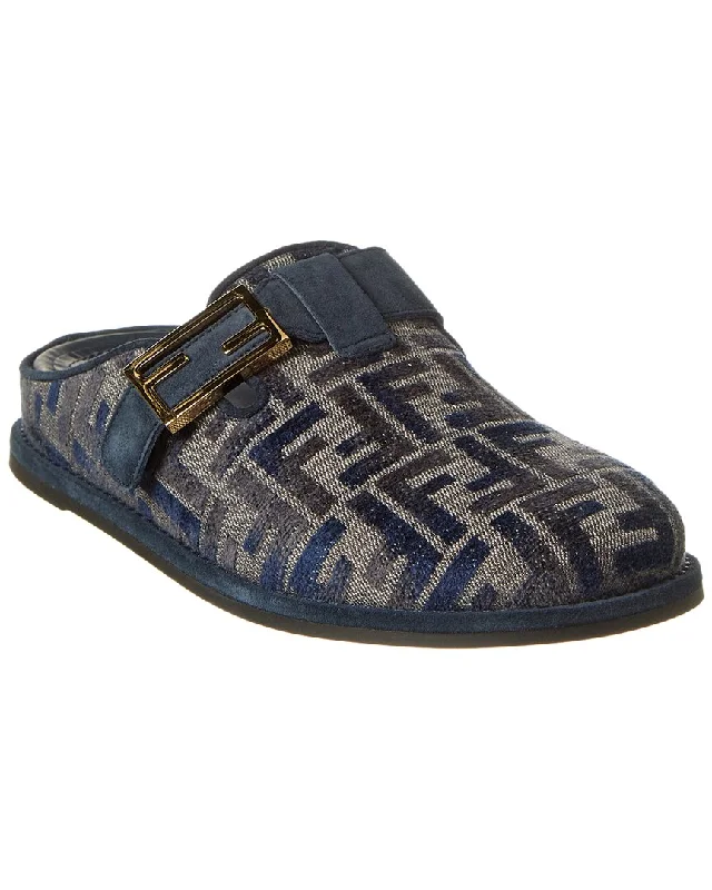 FENDI FF Logo Jacquard & Suede Mule