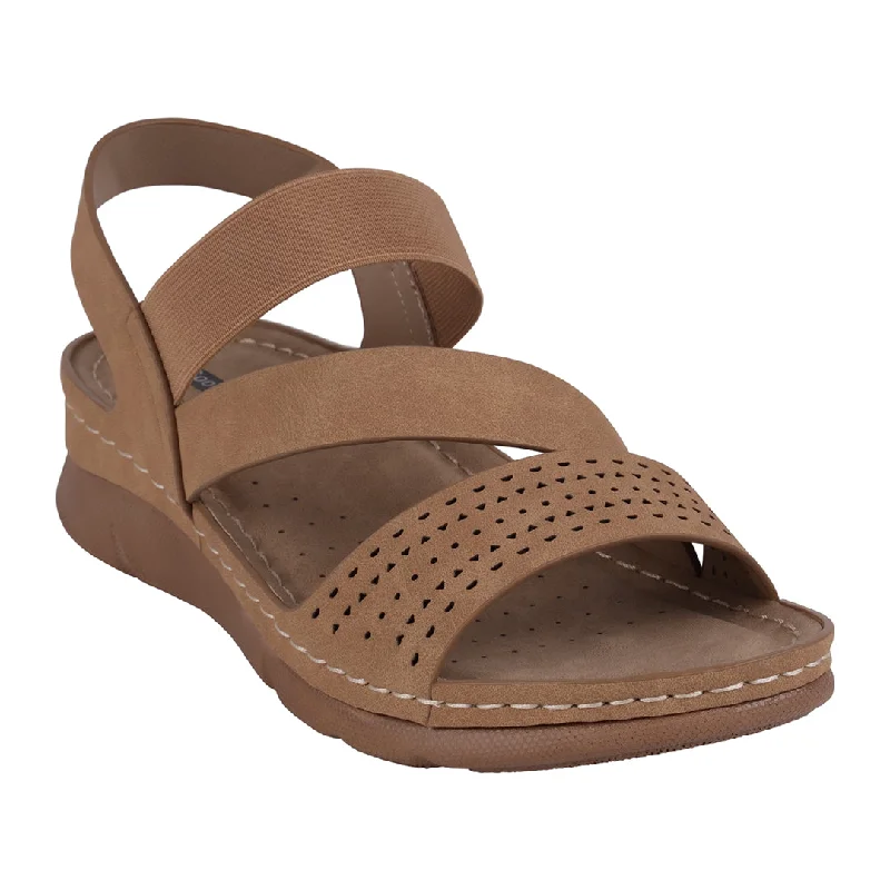 Grange Tan Perforated Strappy Elastic Comfort Flat Sandals