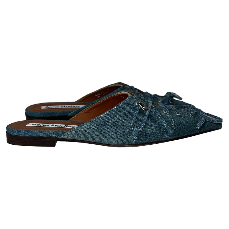 Acne Studios Lace-Up Detail Pointed Flat Mules in Blue Denim