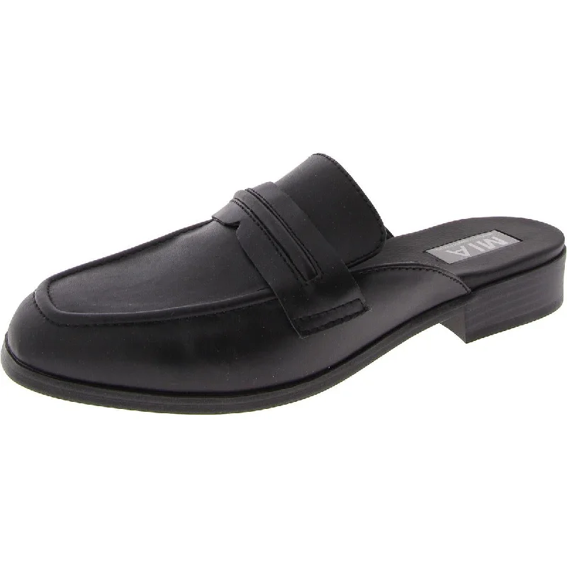 Womens Faux Leather Slip-On Mules