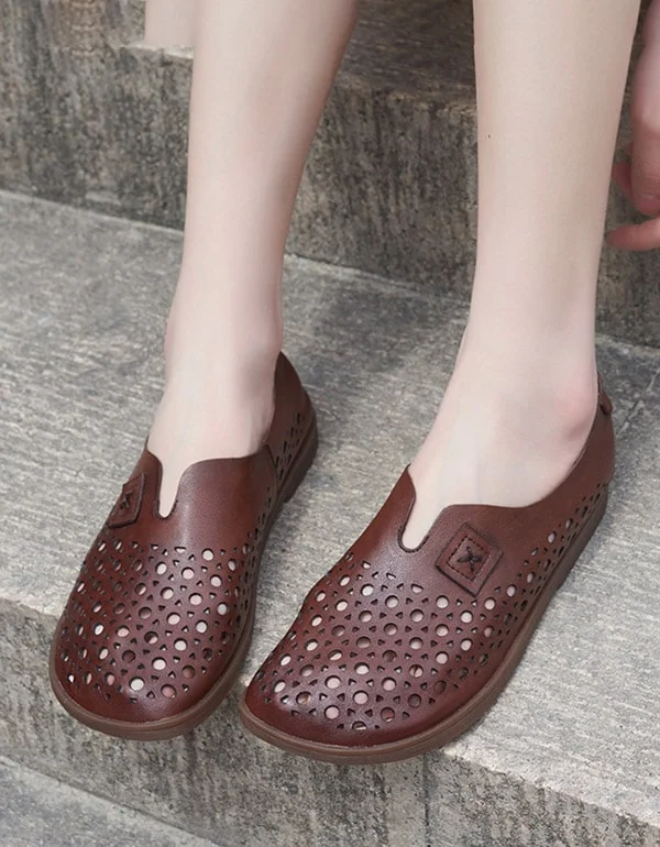 Handmade Hollow Leather Retro women's Flats