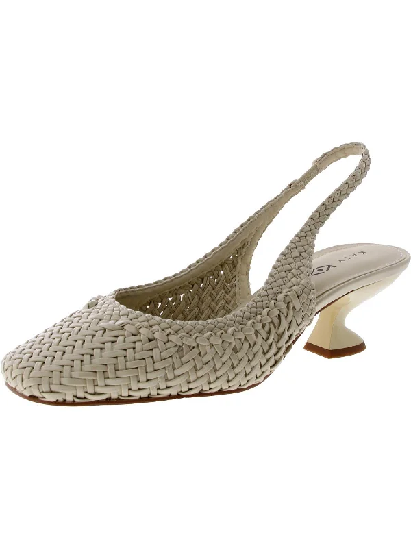 The Laterr Womens Faux Leather Woven Slingback Heels