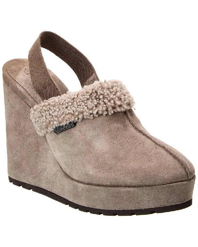 Brunello Cucinelli Suede Slingback Wedge Mule