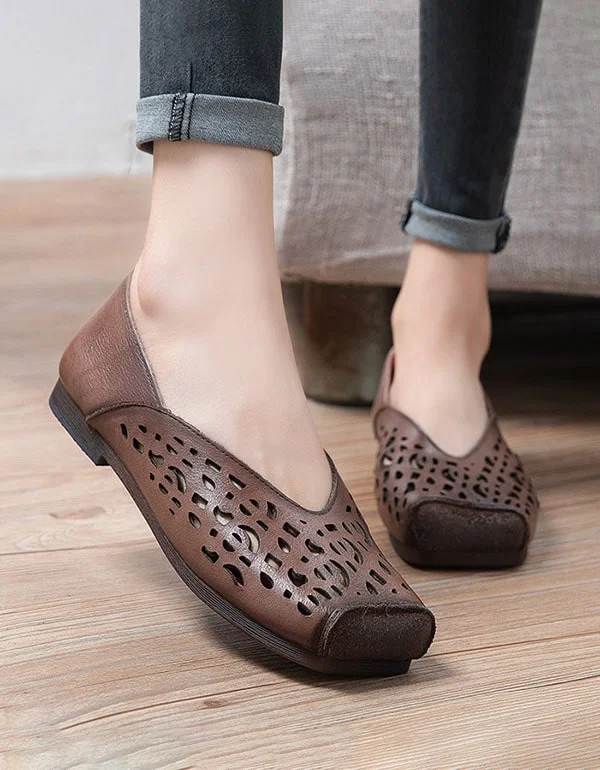 Handmade Leather Comfort Brown Flats