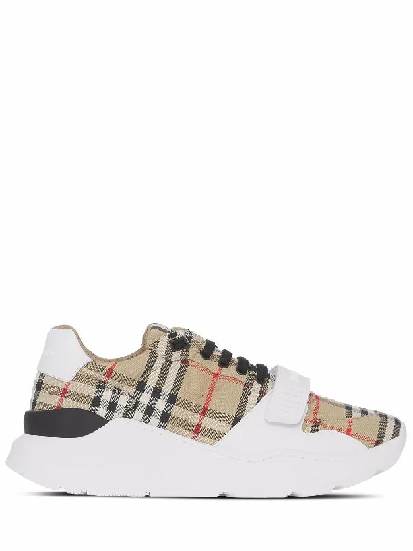 BURBERRY Fashionable Check Pattern Leather Sneakers for Women