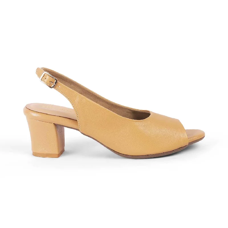 Tresmode Eden Beige Women's Peep-Toe Block Heel Sandals