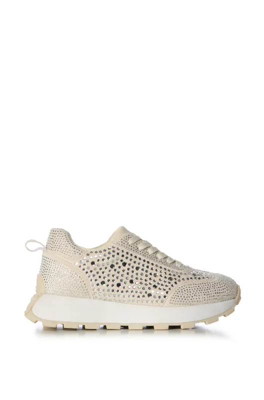 NIKOLE-BEIGE RHINESTONE LACE UP SNEAKER