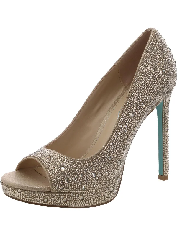 Dane Womens Rhinestone Peep-Toe Pumps