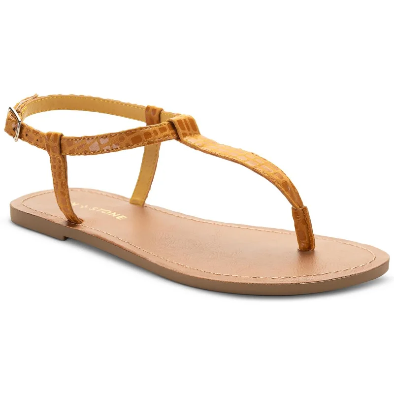 Sun + Stone Womens Krisleyy Embossed Slingback T-Strap Sandals