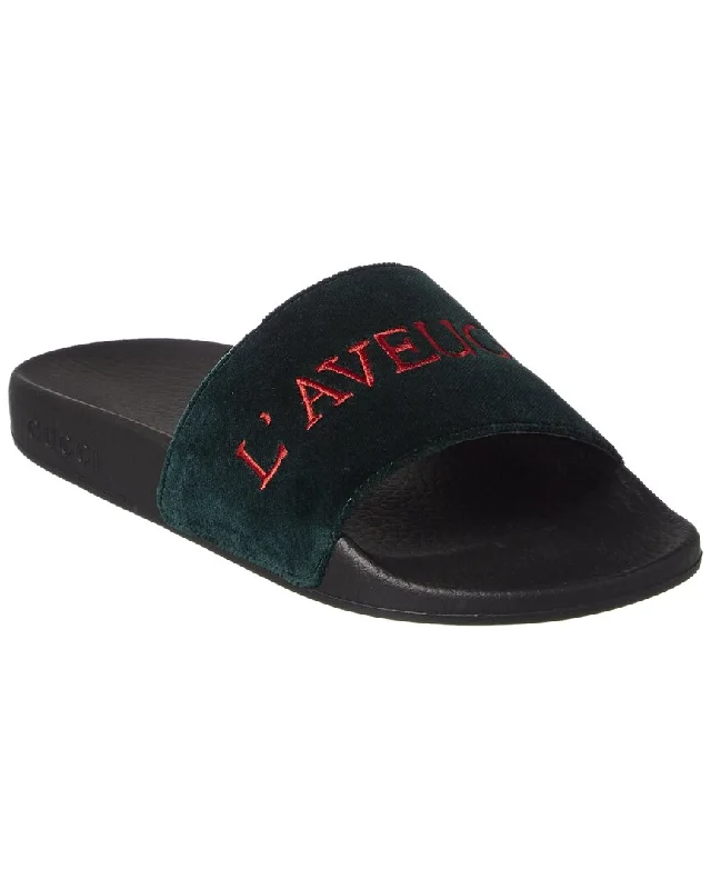 Gucci Velvet Embroidered Slide Sandal