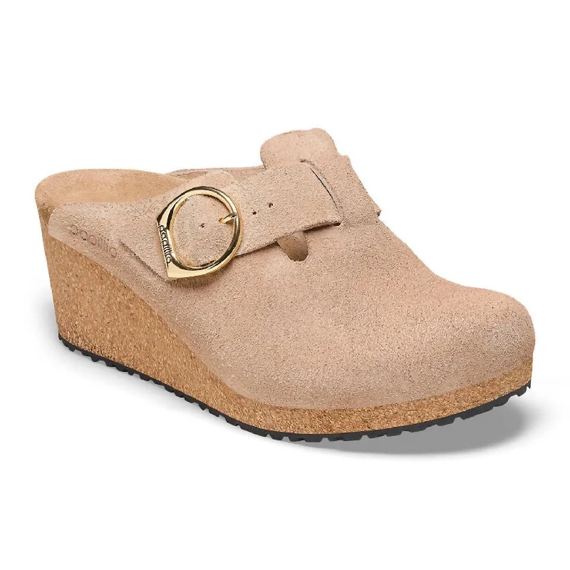 Women's Fanny Ring-Buckle Suede Wedge Clogs In Warm Sand