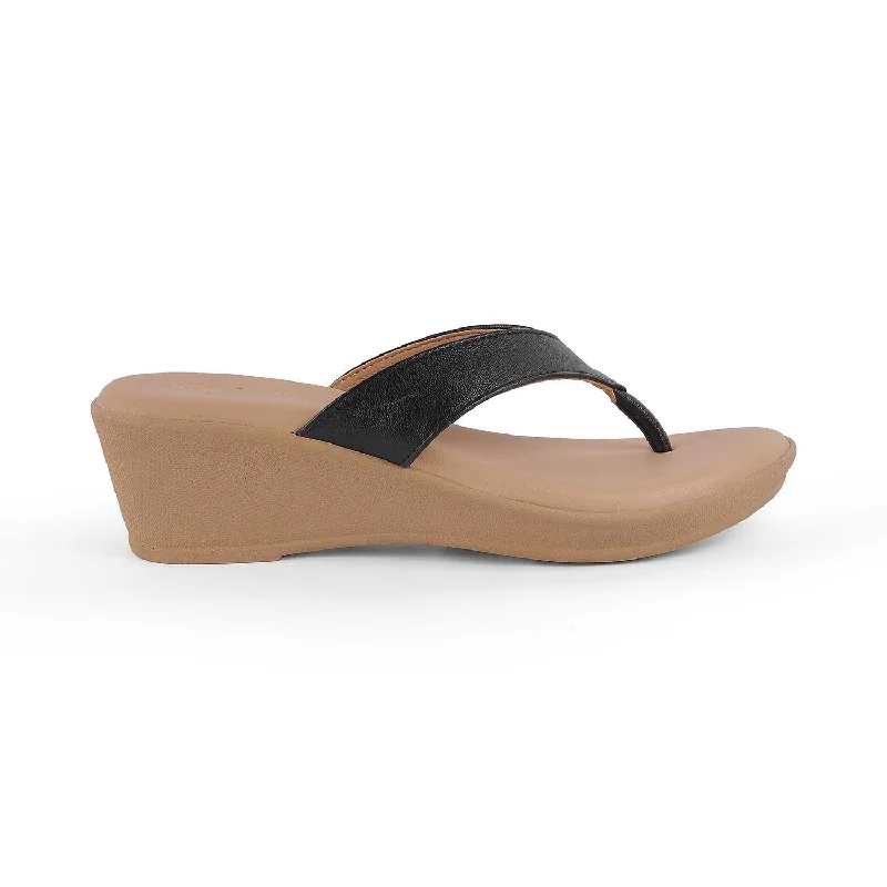 Tresmode Terni Black Women's Casual Wedge Sandals