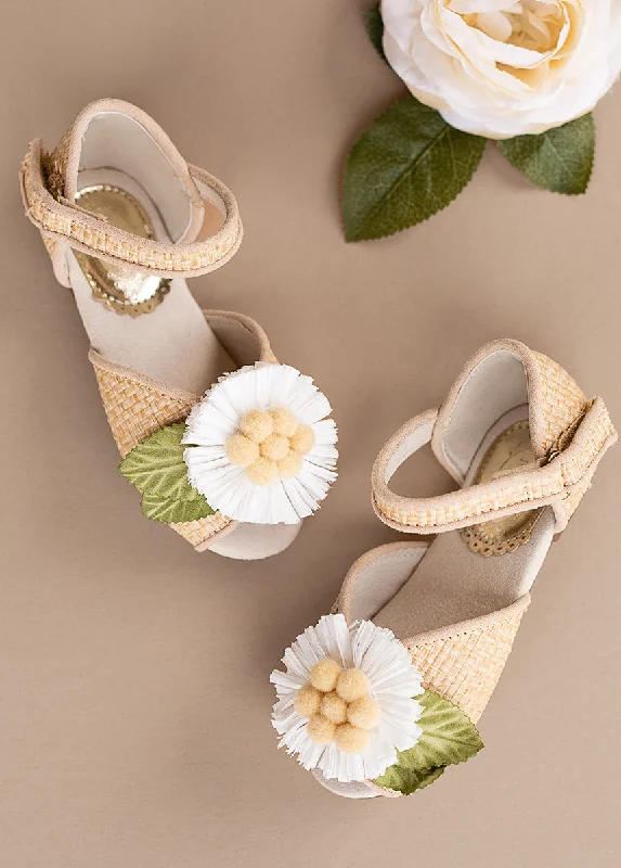 Mercedes Peep Toe Flats in Straw