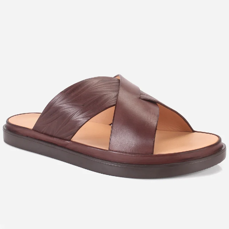 Mens "SENUK" Crossover Strappy Leather Slippers