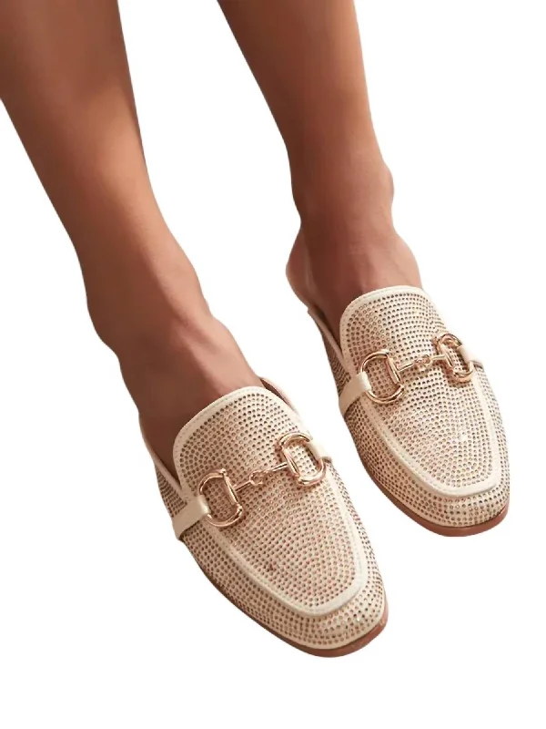 Women's Bedazzle Flat Mules In Beige