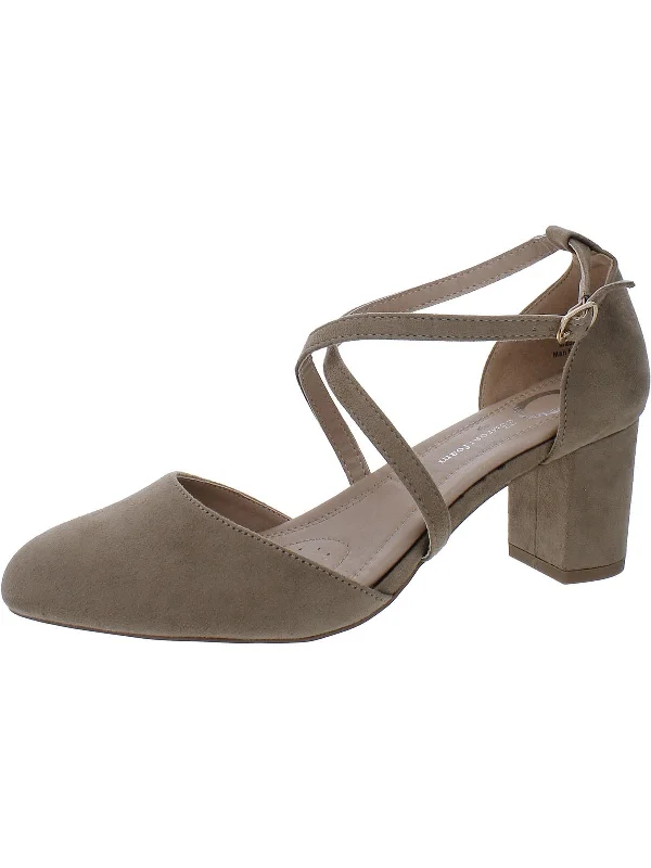 Womens Faux Suede Ankle Strap Pumps