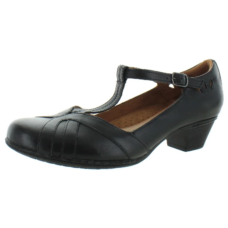 Angelina 1 Womens Leather T-Strap Mary Jane Heels