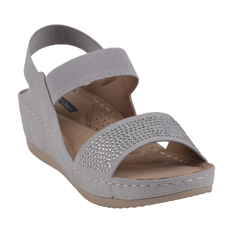 Tammy Silver Embellished Elastic Double Band Wedge Sandals