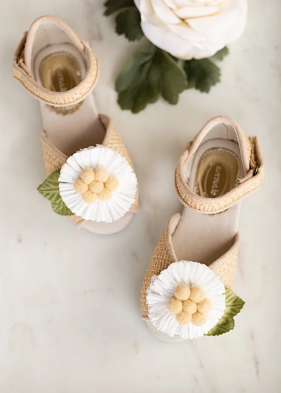 Mercedes Peep Toe Flats in Straw