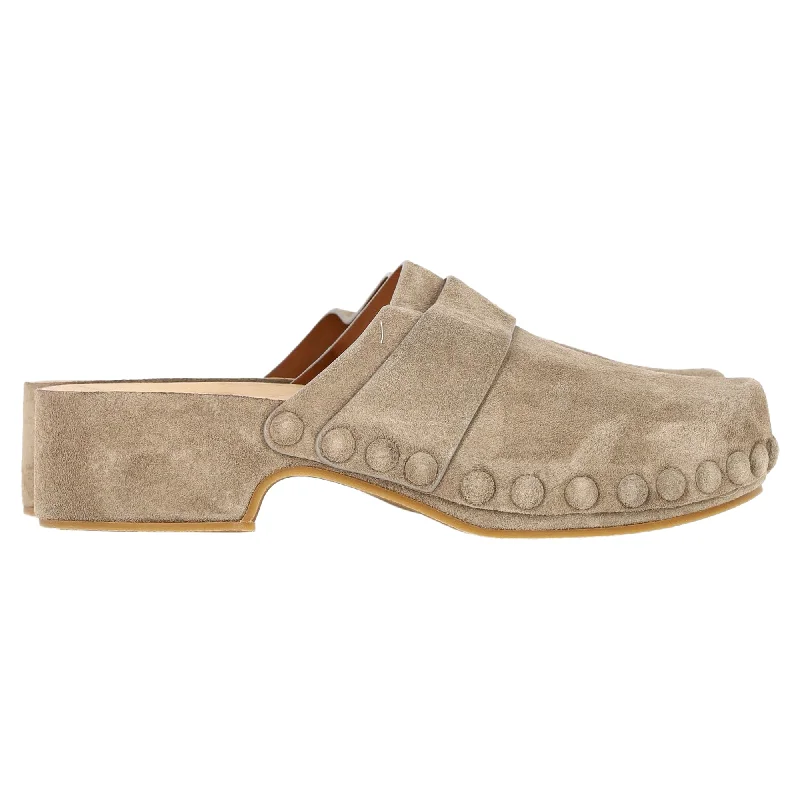 Chloé Joy Embellished Clogs in Brown Suede