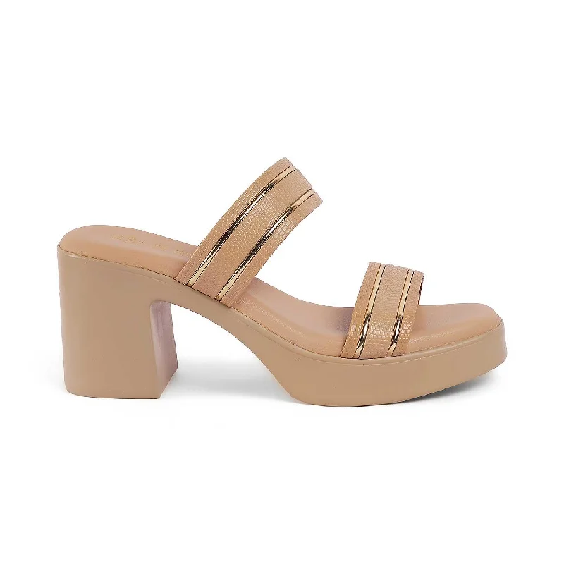 Tresmode Mauro Beige Women's Dress Block Heel Sandals