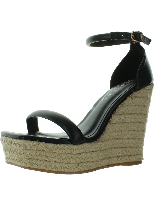 Womens Faux Leather Ankle Strap Espadrille Heels