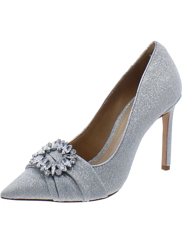 Womens Faux Leather Rhinestone Pumps