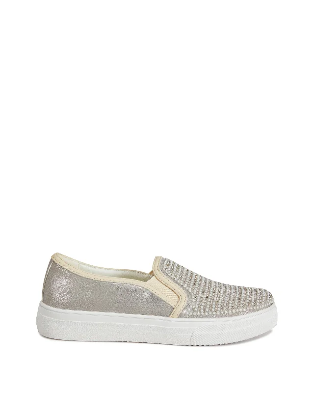 NEILI-WHITE PEARL CRYSTAL SLIP ON SNEAKER