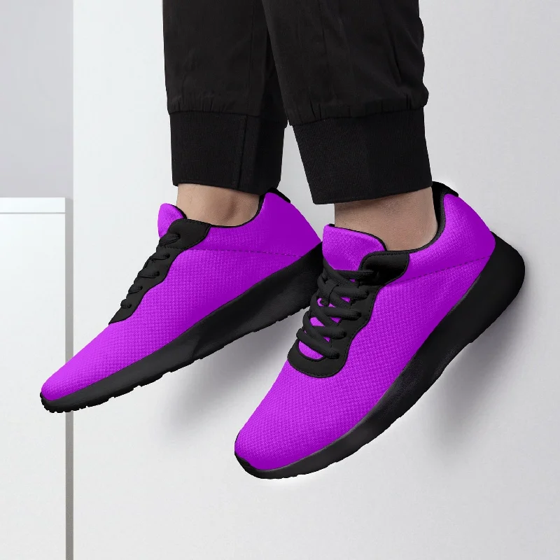 Bright Purple Unisex Kicks, Soft Solid Purple Color Best Lifestyle Unisex Casual Designer Mesh Running Shoes With Black Soles