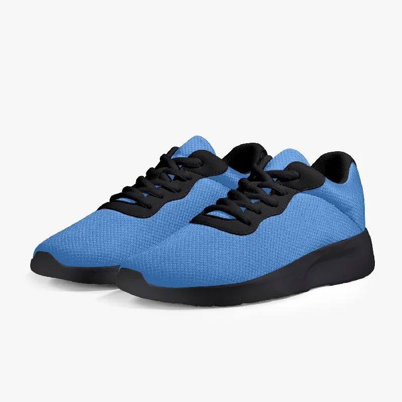 Blue Solid Color Unisex Kicks, Soft Solid Color Best Lifestyle Unisex Casual Designer Mesh Running Shoes With Black Soles