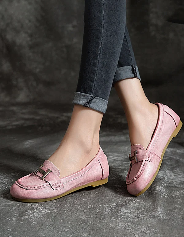 Leather Soft Round Toe H Flats Pink