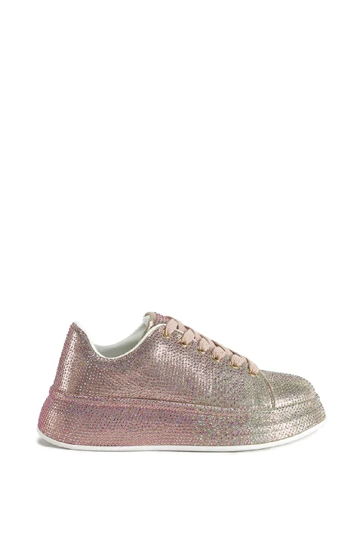 TANGY-PINK OMBRE CRYSTAL LACE UP SNEAKER