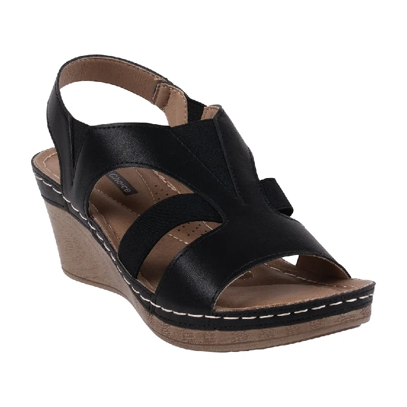 Banks Black  Cut Out Elastic Slingback Wedge Sandals