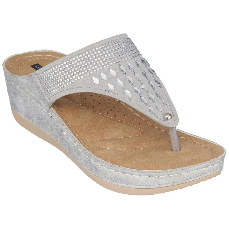 Good Choice Womens Kiara Metallic Thong Wedge Sandals